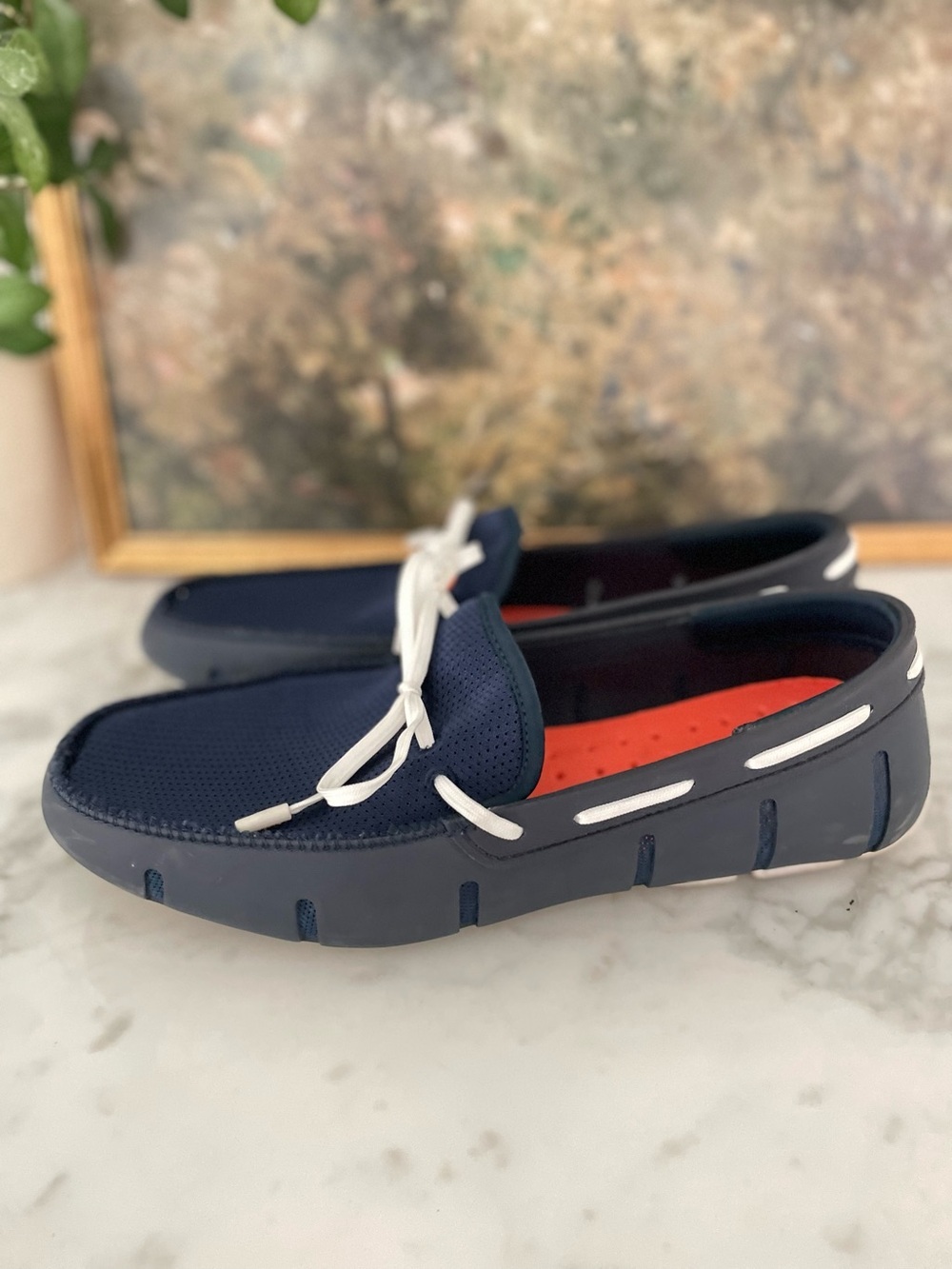 SWIMS Loafers Preppy Navy Blue Boat Shoes Yachting Beach Pool
